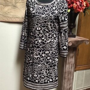Elegant M.S.S.P. Black and White Floral Dress